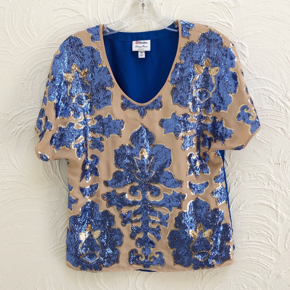 Floral Paisley Sequin Pattern Top Extra Small